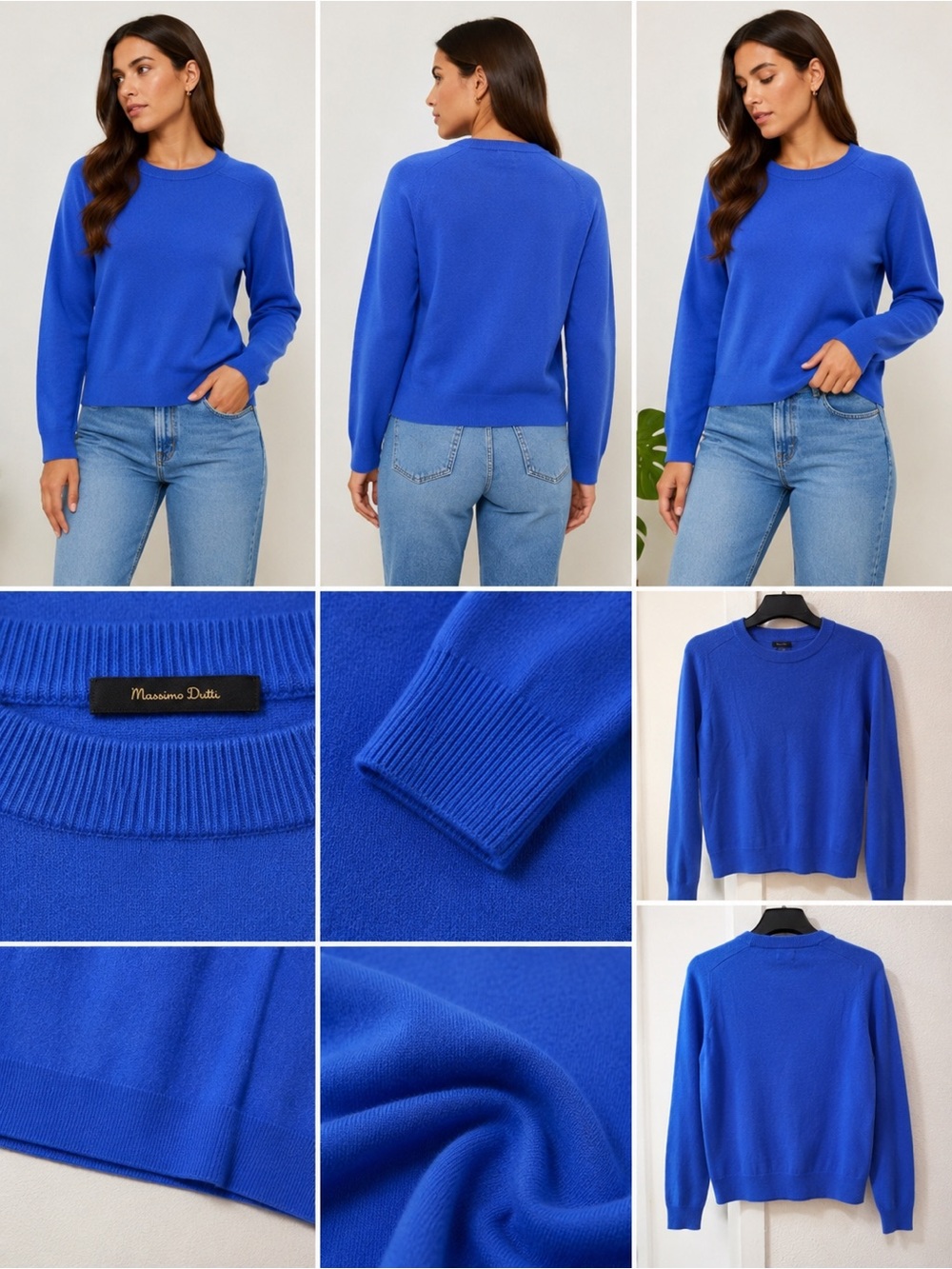 Massimo Dutti Women's Cobalt Blue Crewneck Sweater